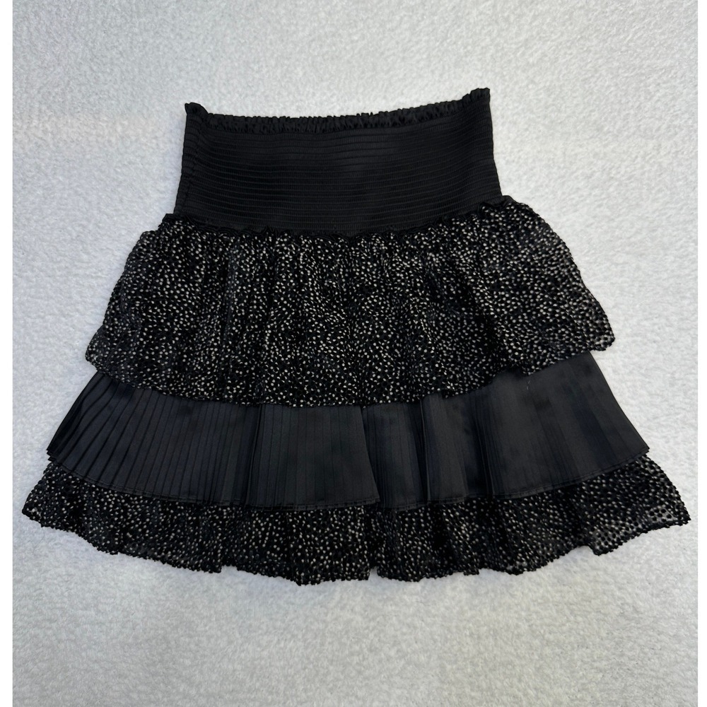 Ramy Brook Black Tiered Ruffle Smocked Waist Mini Skirt Women's Size: S/P